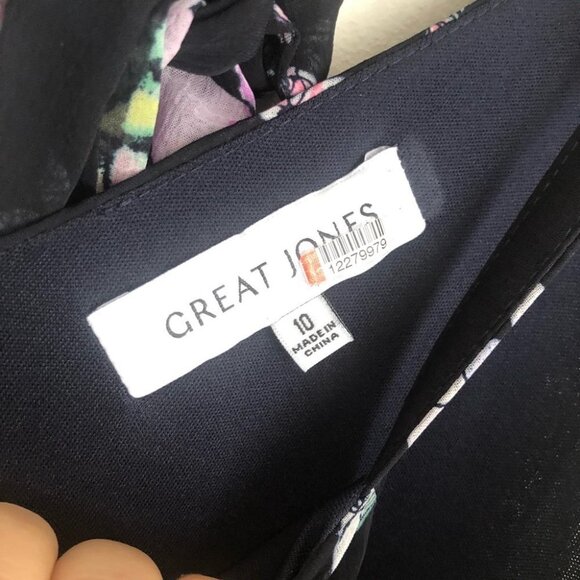 Great Jones size 10 Floral Halter Ruffle Hem Maxi Dress Black Purple - Picture 11 of 11